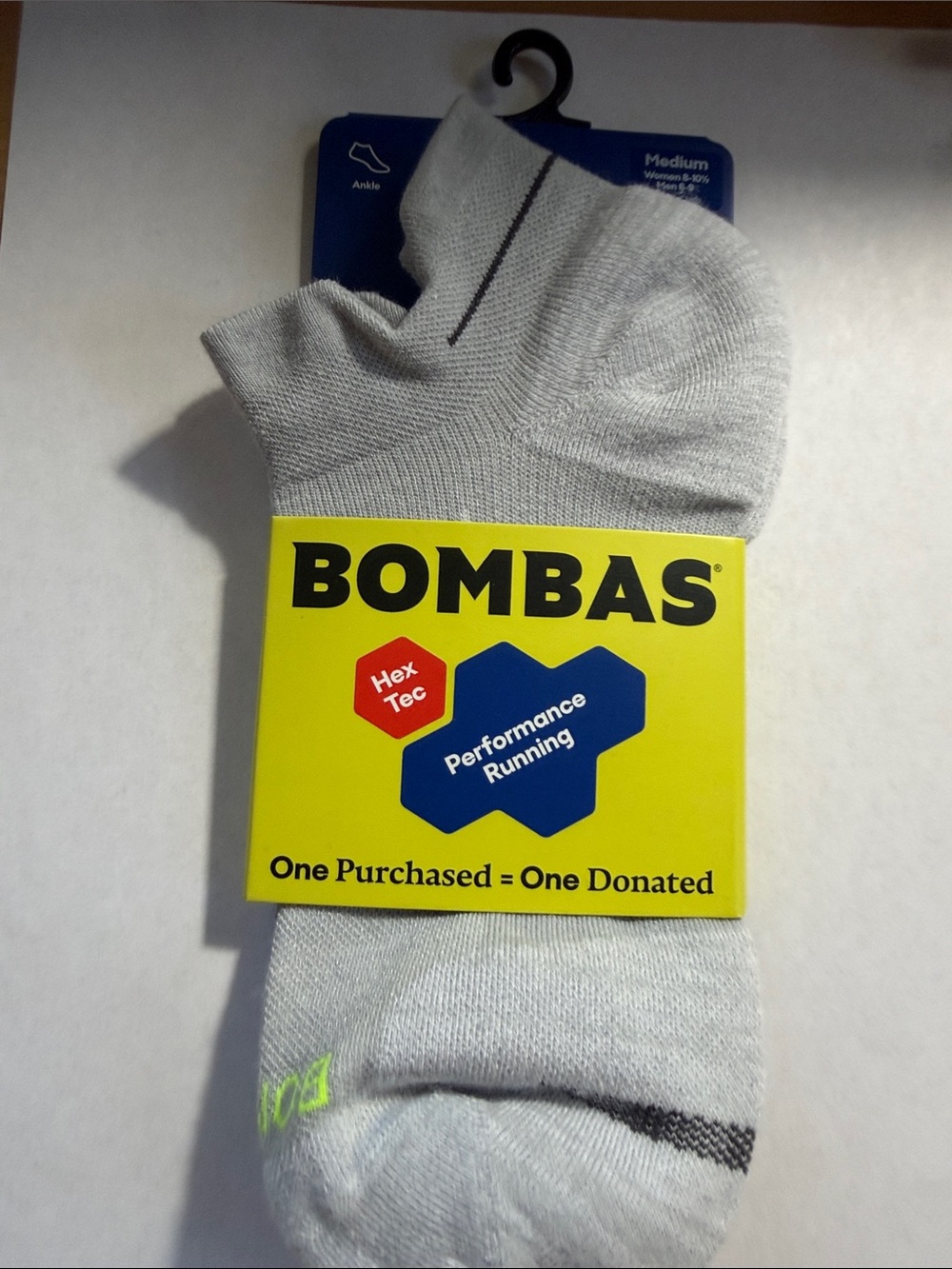 Bombas Light Gray Athletic Ankle Socks with Black Accent M